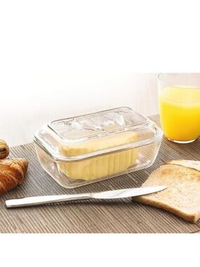 Vintage Glass Butter Dish Cow Lid Farmhouse 6.75” Clear Pressed Glass